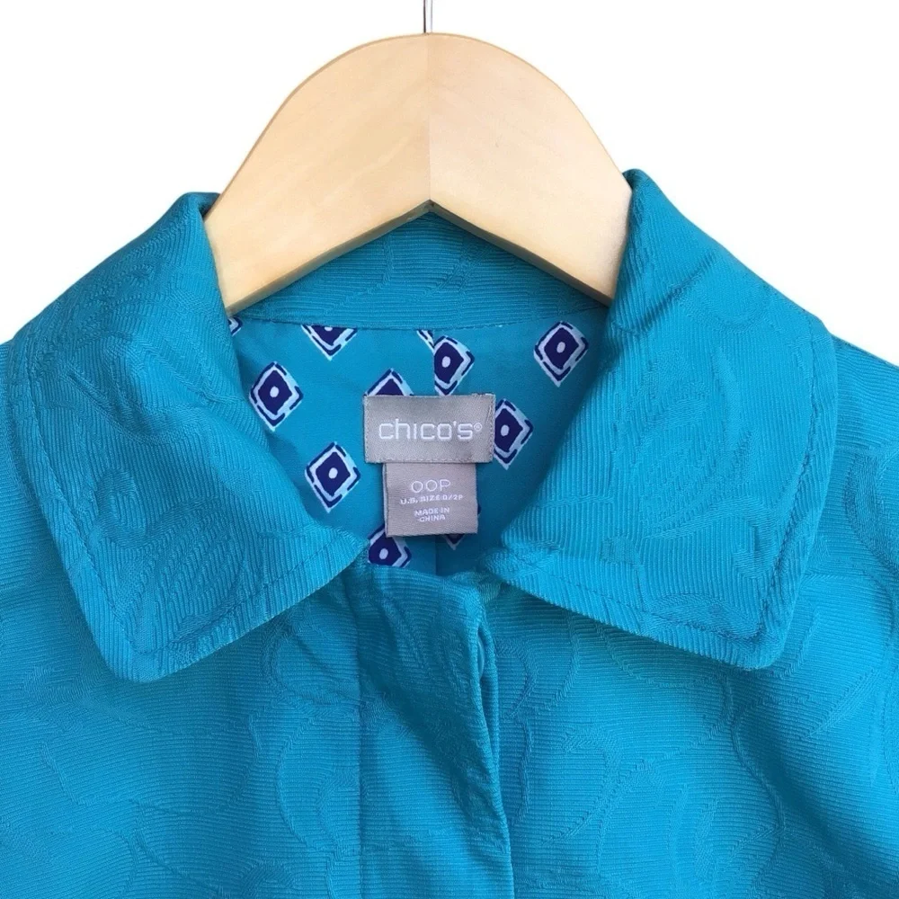 Chico’s Algiers Blue Pleat Back Topper Cotton Jacket New Size 00P US Size 0/2 P